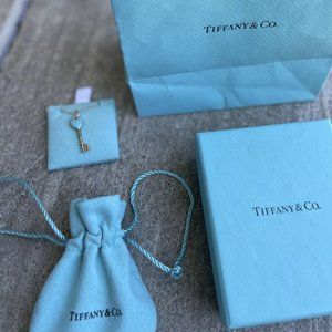 Tiffany & Co. Blue Enamel Heart Key Pendant Necklace Sterling Silver